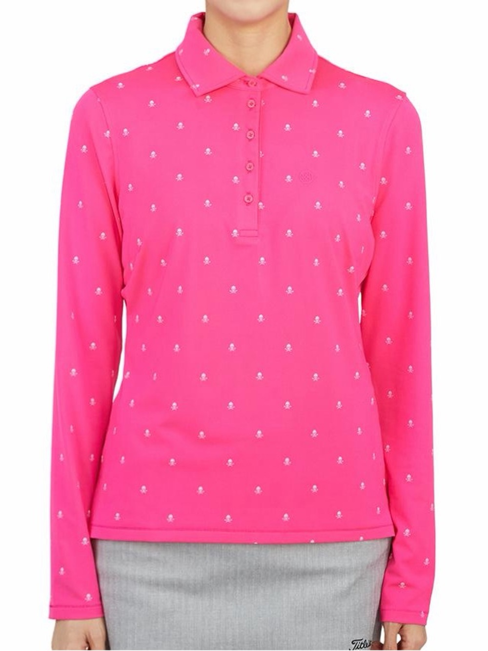 G/FORE S Skull Silky Tech Nylon Long Sleeve Golf Polo Neon Pink *FLAW